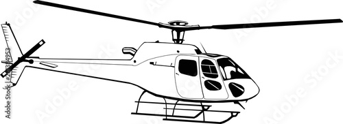 Hand drawing civil helicopter, monochrome, isolated, monogram, symbol, logo, icon, clip art, vector