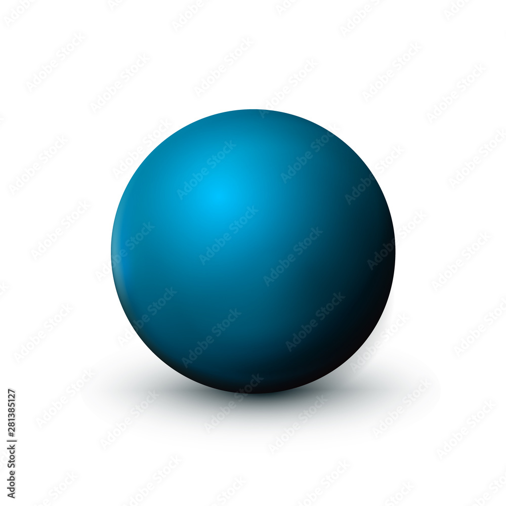 Blue sphere, ball. Mock up of clean round the realistic object, orb icon. Design decoration round shape, geometric simple, figure circle form. Isolated on white background, vector illustration
