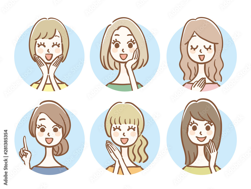 手描きの女性アイコンセット