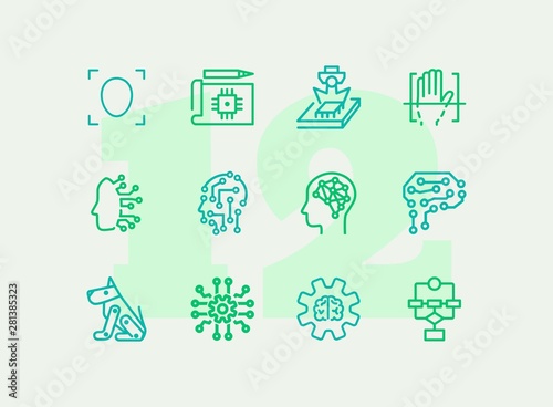 Artificial intelligence line icon set