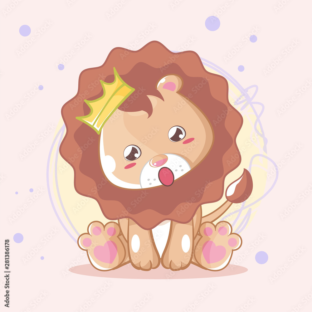Obraz hand drawn cute lion vector illustration for kids