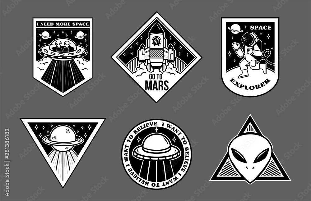 Set patches or sticker on space topic 