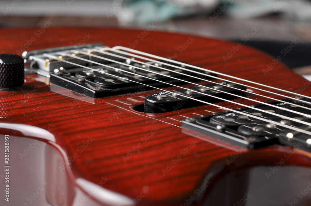 Red guitar isolated on white background. Red guitar isolated on white background.