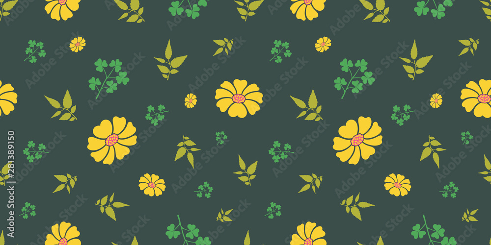 Vector green sunflower with leafs seamless pattern Vector green sunflower with leafs seamless pattern