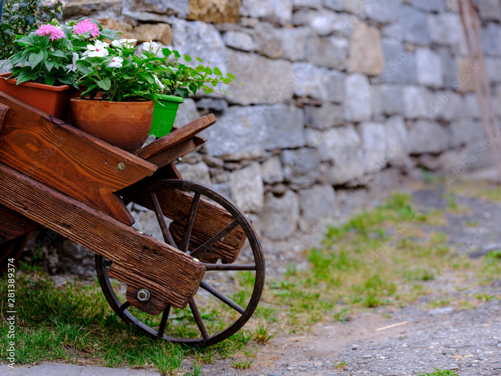 Flowerpots on a wheelbarrow