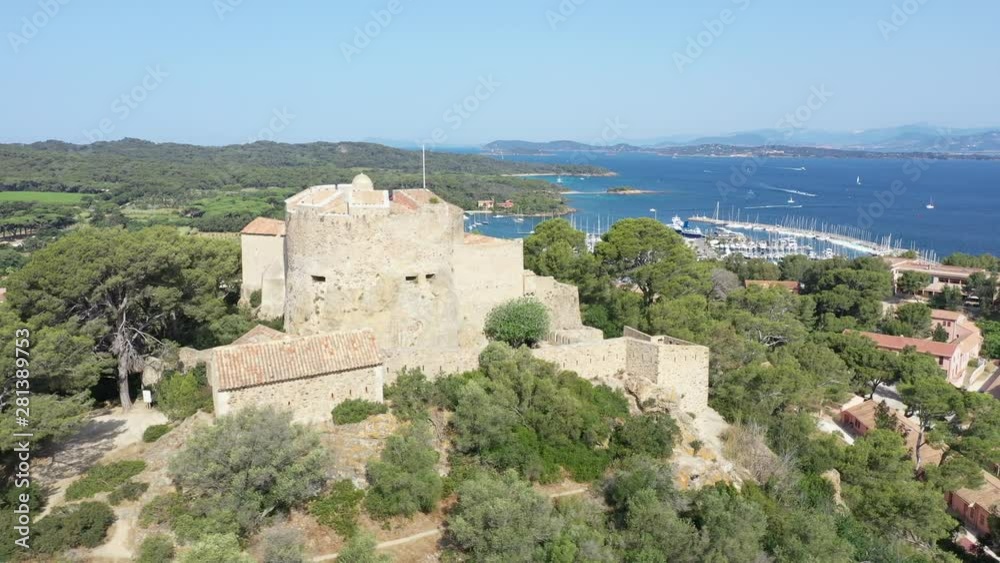 Aerial view of Porquerolles island in National park of Port Cros, the village and harbor of Porquerolles seen from the castle Sainte Agathe Aerial view of Porquerolles island in National park of Port Cros, the village and harbor of Porquerolles seen from the castle Sainte Agathe