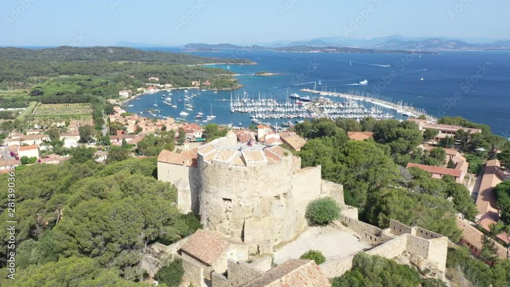 Aerial view of Porquerolles island in National park of Port Cros, the village and harbor of Porquerolles seen from the castle Sainte Agathe Aerial view of Porquerolles island in National park of Port Cros, the village and harbor of Porquerolles seen from the castle Sainte Agathe
