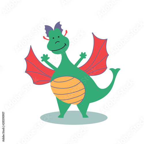 Fairy-tale character cheerful dragon. Fairy tales. Editable Vector Illustration