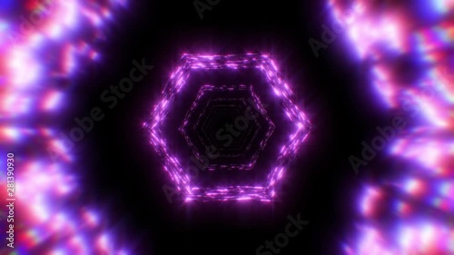 abstract 3d render seamless background, looped animation,  moving forward inside endless tunnel, violet hexagon