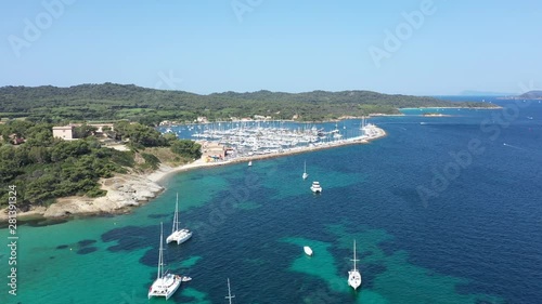 Aerial view of Porquerolles island in National park of Port Cros, view of Notre Dame Beach photo