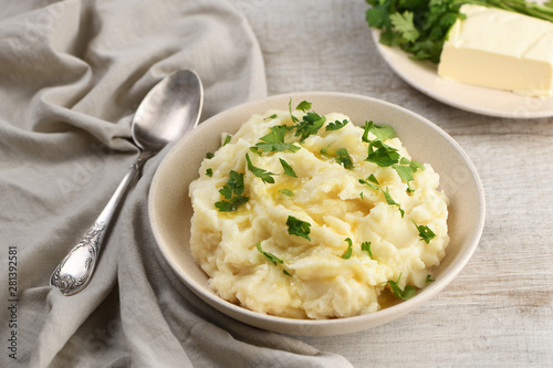 Mashed potatoes with butter photo