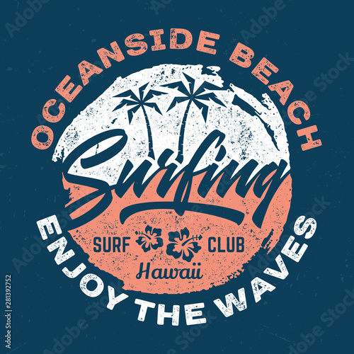 Oceanside Beach Surfing - Vintage Tee Design For Printing