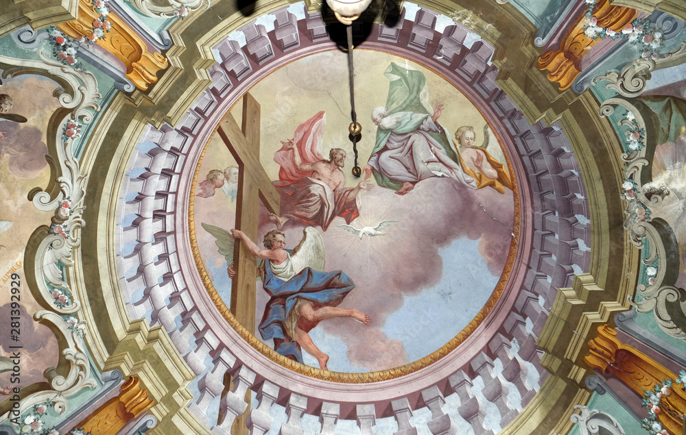 Holy Trinity, fresco on the ceiling of the Saint John the Baptist church in Zagreb, Croatia