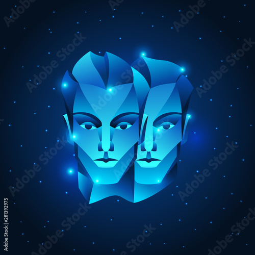 Gemini zodiac sign, blue star horoscope symbol.