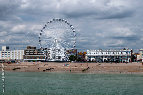 Worthing England Seafront with view of the observation wheel