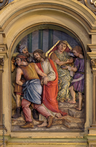 1st Stations of the Cross, Jesus is condemned to death, Saint John the Baptist church in Zagreb, Croatia