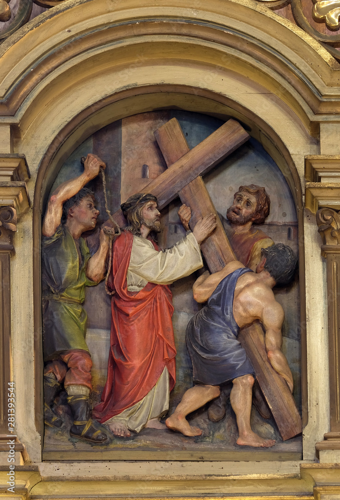 2nd Stations of the Cross, Jesus is given his cross, Saint John the Baptist church in Zagreb, Croatia