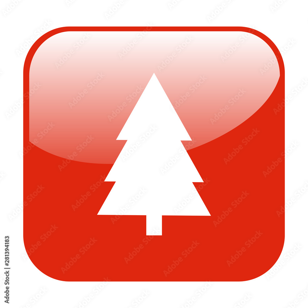 Roter glänzender Button zeigt Tannenbaum Roter glänzender Button zeigt Tannenbaum