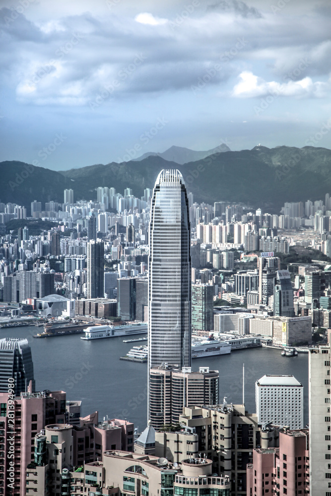 Obraz premium Vue de la ville de Hong Kong par le ciel