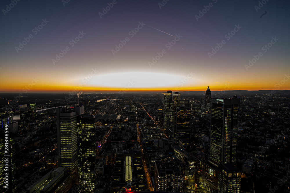 Skyline of Frankfurt in the fantastic sunset