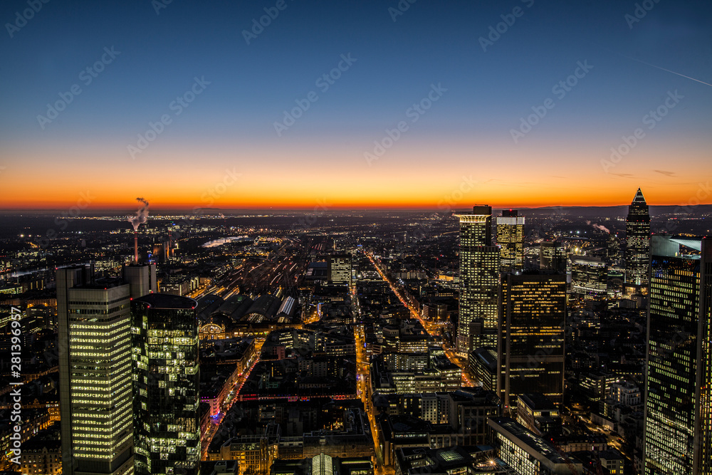 Skyline of Frankfurt in the fantastic sunset