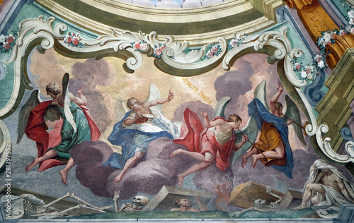 Angels, fresco on the ceiling of the Saint John the Baptist church in Zagreb, Croatia