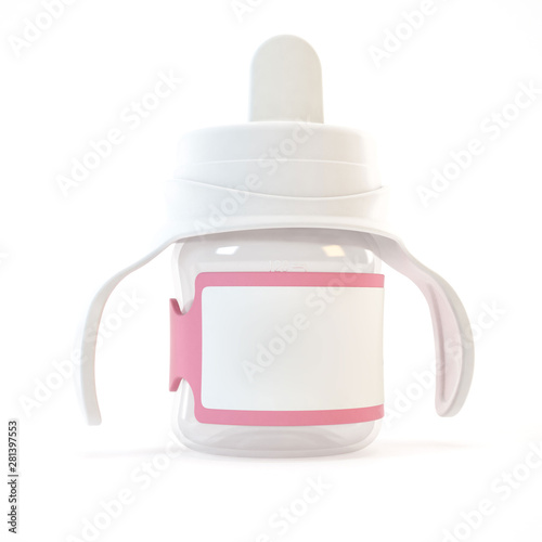 3d rendering realistic silicon band on a baby bottle mockup on white background