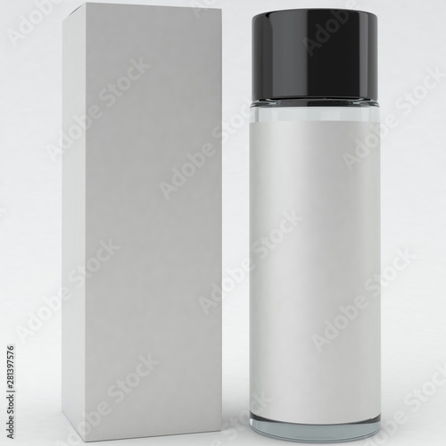 3d rendering realistic cosmetic bott;le and box mockup isolate on white background