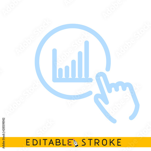 hand to press chart icon. Line doodle sketch. Editable stroke icon.