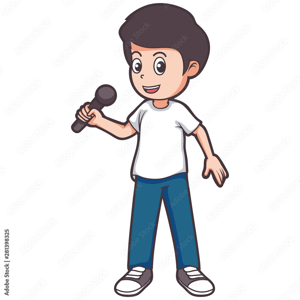 young boy kid cartoon playing holding microphone young boy kid cartoon playing holding microphone