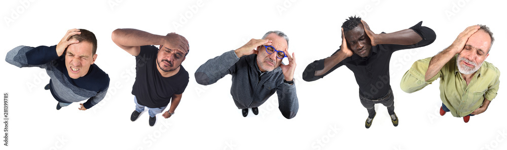 Fototapeta premium group of men with headache on white