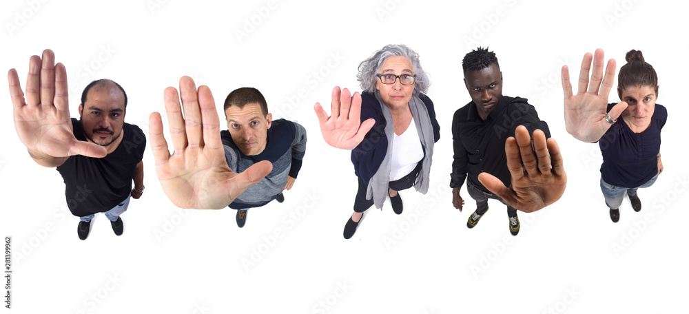 Obraz premium group of people with stop sign white background