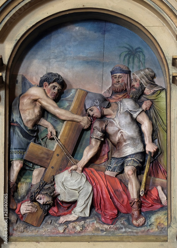 9th Stations of the Cross, Jesus falls the third time, Saint John the Baptist church in Zagreb, Croatia