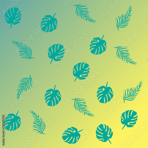 Gradient background with leaves of Tropical Monstera