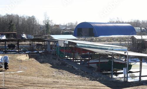 Winter boats parking - boats on trailers, and Berth