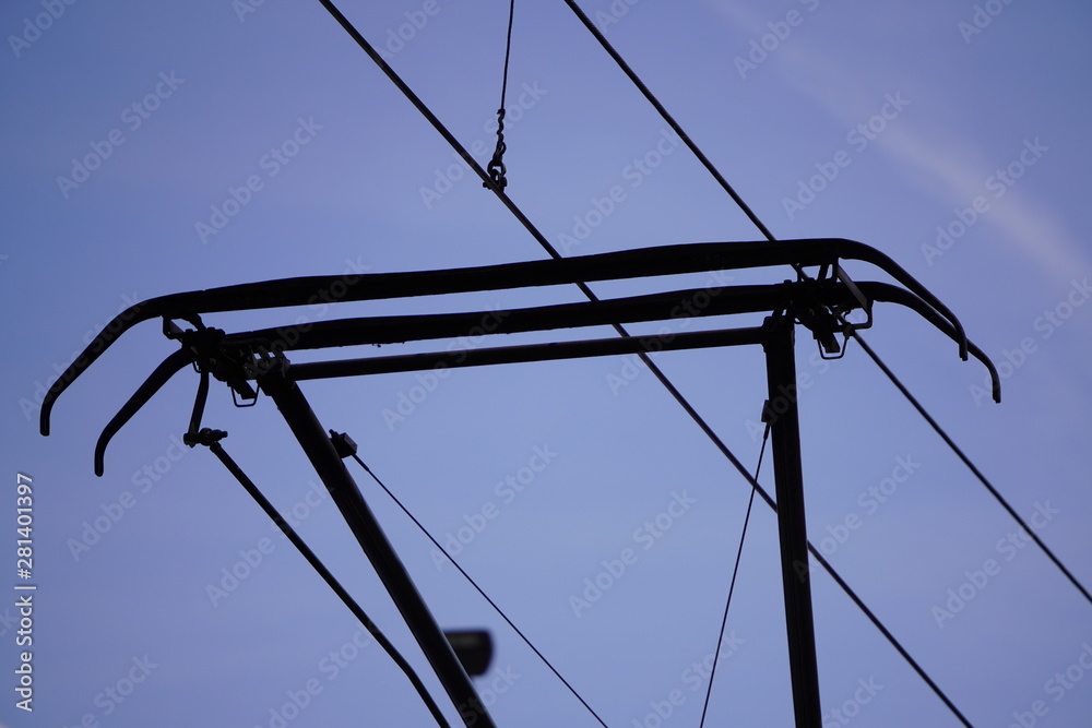 the site of the pantograph from the tram wires for voltage. The