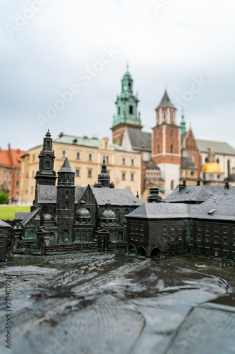 Model of Wawel complex with real buildings in background