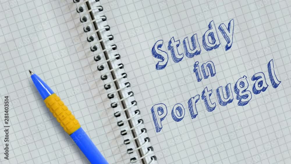 Text Study in Portugal handwritten on sheet of notebook and animated. Text Study in Portugal handwritten on sheet of notebook and animated.