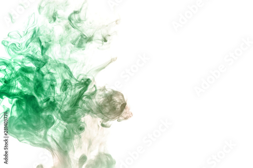 Spot of green wavy smoke on a white background with space for text.