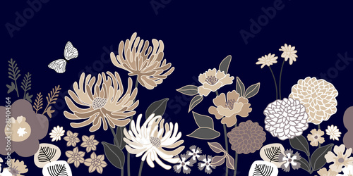 Seamless botanical border with Japanese motifs.