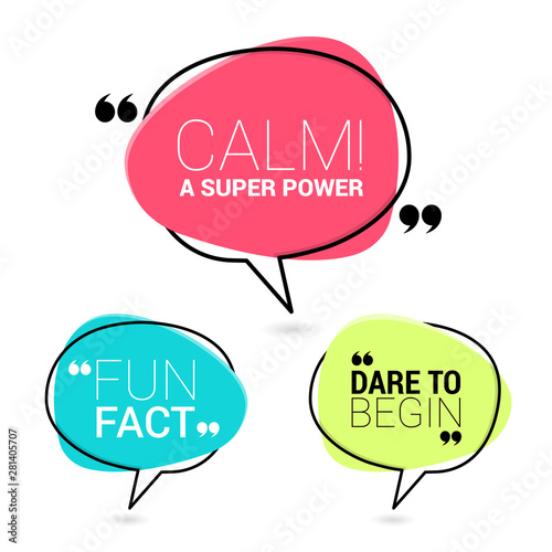 Quote frames blank templates set. Text in brackets, citation empty speech bubbles, quote bubbles. Textbox isolated on color background