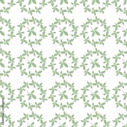 Seamless pattern with wreaths of oak green leaves. Summer or spring background for the design of business cards, invitations, banners. For a wedding or for paper