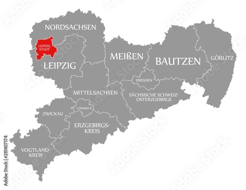 Obraz na plátně Leipzig City red highlighted in map of Saxony Germany DE