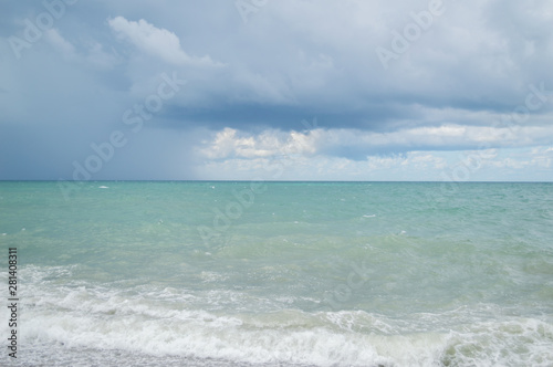 Wave on the beach, sea foam in the sea, storm sea