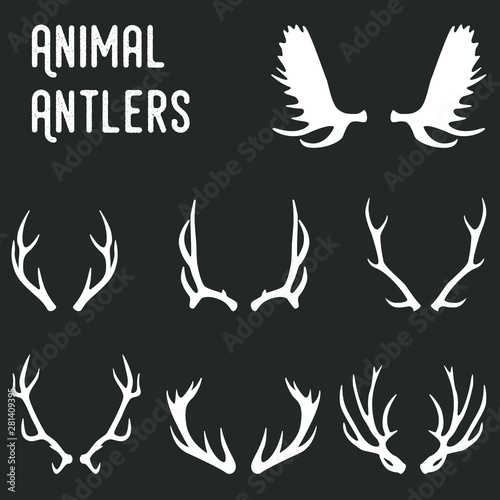Deer antlers simple vintage vector set. © Maya Pantic