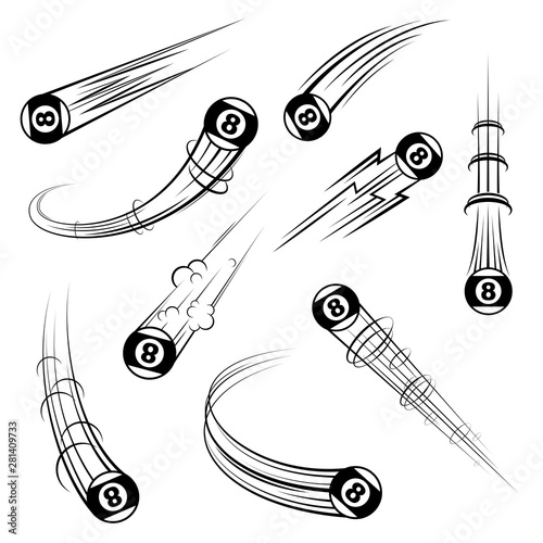 Set of different billiards ball movement path