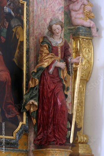 Saint Catherine of Alexandria, statue on the altar of the Holy Three Kings in the Church of the Assumption of the Virgin Mary in Samobor, Croatia
