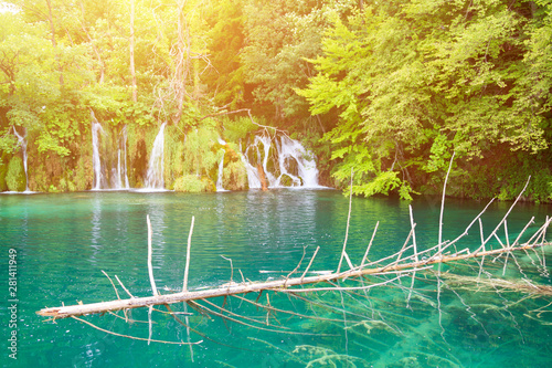 Fototapeta Naklejka Na Ścianę i Meble -  waterfall in forest of Plitvice Lakes National Park