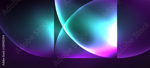 Neon glowing techno lines, hi-tech futuristic abstract background. Template with abstract shapes in dark space