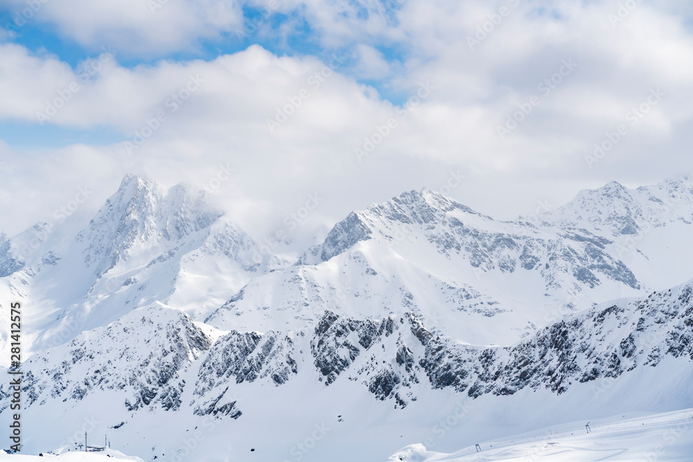 Panorama of ski runs on the Kaunertal glacier in Austria.